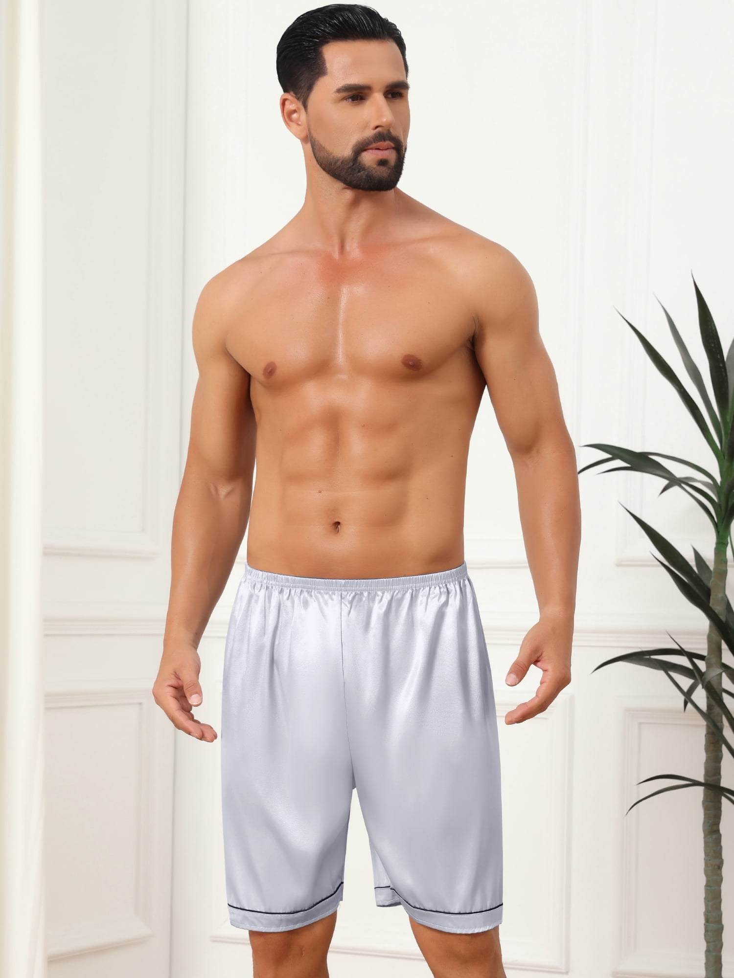 DARING DIVA Men's 2-Piece Above Knee Elastic Waist Sleep Pajama Bottom 30 1 Blue 1 Silver