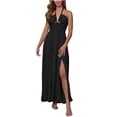 thumbnail image 2 of Summer Vacation Dresses For Women Fashion Solid Color Backless Waist Slit Long Sundresses Tank Dresses — Black∣S, 2 of 5