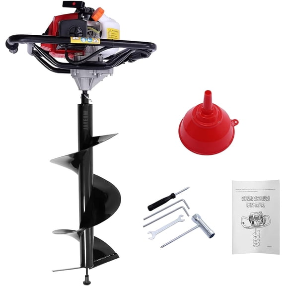 63CC 2-Stroke Gas Powered Earth Auger 3HP Post Hole Digger   Single Leaf 12" Drill Bit, 7500rpm Posthole Digger Ice Fishing Auger Earth Auger Drill Kit for Gardening Planting