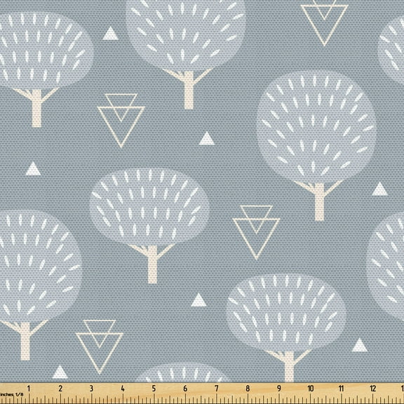 Ambesonne Scandinavian Fabric by the Yard Upholstery, Simple Tree Drawings, 1 Yard, Pale Taupe Eggshell