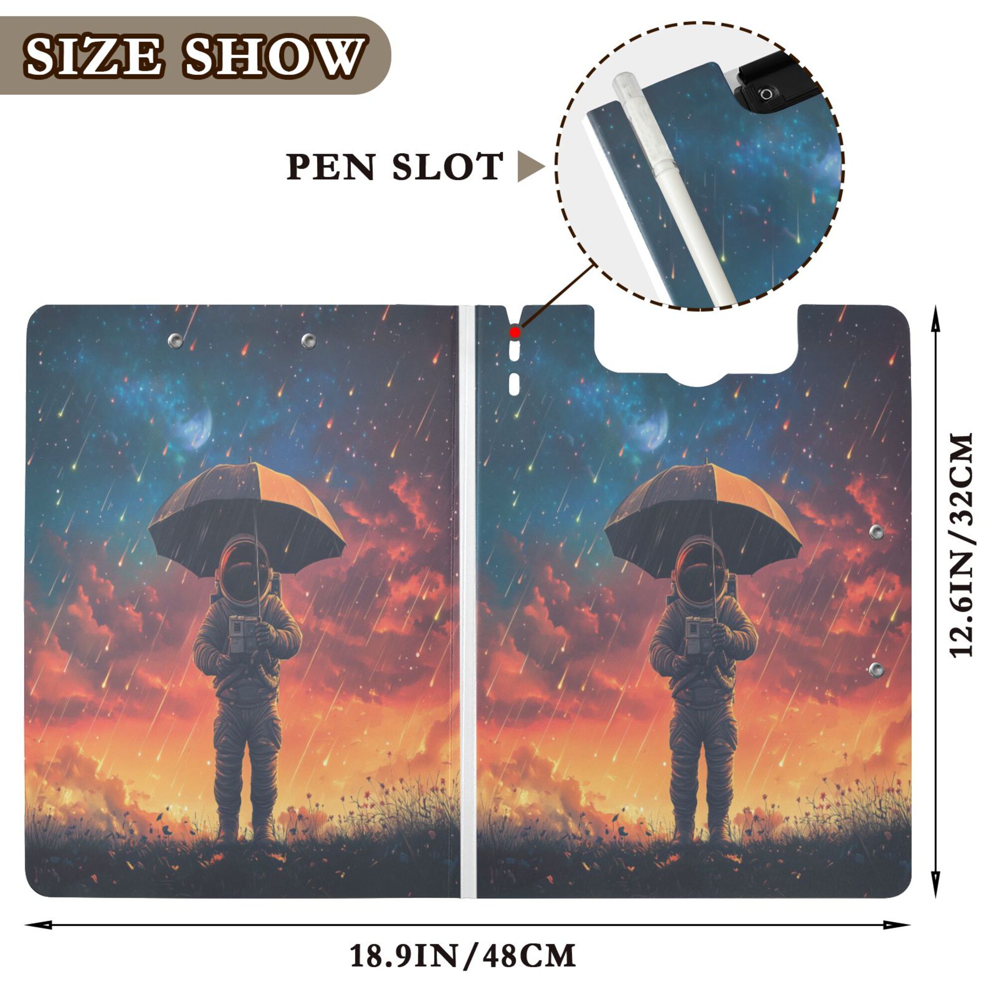 FORMRS A4 Clipboard Folder with Pen Holder Horizontal Foldable School Office Binder, Astronaut at Dawn