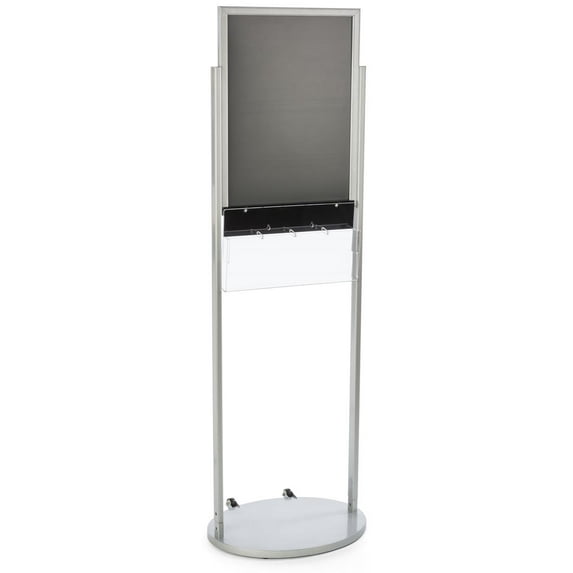 Poster Sign Stand with 4 Pocket Brochure Holder, 18" x 24", Double Sided (Silver Aluminum) (1824VPC4S)