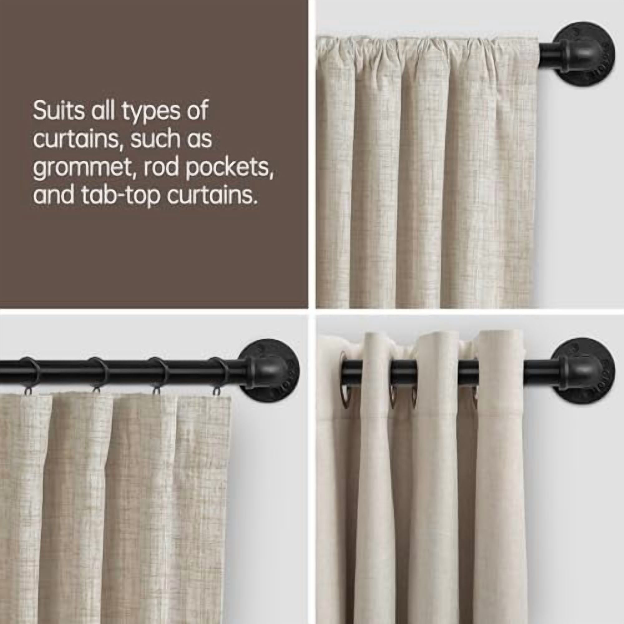 Curtain Rods for Windows 66 to 120, 1 Inch Industrial Wrap Around Black Curtain Rod, Indoor/Outdoor Room Divider Adjustable Drapery Pole, 66"-120"