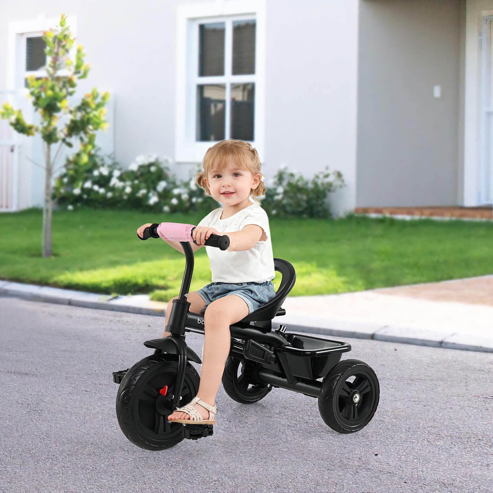 Costway Toddler Tricycle, 7 in 1 Push Trike with Adjustable Canopy Parent Push Handle Seat Pink