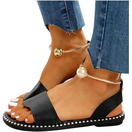 Sandals Women s Solid Round Head Pearl Buckle Casual Sandals Shoes Summer Outdoor Non-Slip (Color : D  Size : 41 Code)