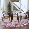 thumbnail image 4 of 8ft Round Rug, Blue Spring Floral Non-Skid Rubber Backing Large Area Rugs - Living Room Bedroom Home Office, Summer Daisy Botanical Oil Painting Indoor Floor Mat Carpets Washable Rug, 4 of 9