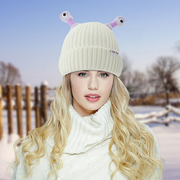 Cute And Funny Knitted Wool Hat, Eyes And Antennas Fresh And Sweet For Going Out On The Street
