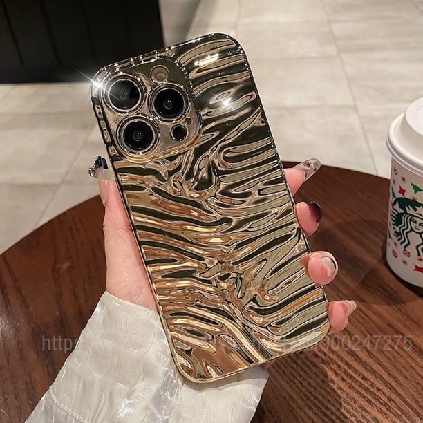 Funda de teléfono galvanizada chapada en oro de lujo para iPhone 14 13 12 Pro Max 11 X Xsmax XR 8 7 Plus, espejo Flip Coque Lens Protection