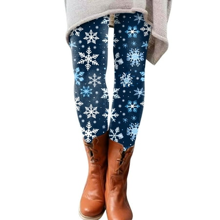 Dndkilg Christmas Leggings for Women Graphic Tummy Control High Waisted Holiday Womens Panties Funny Workout Clothing Tight Active Leggings Royal Blue L