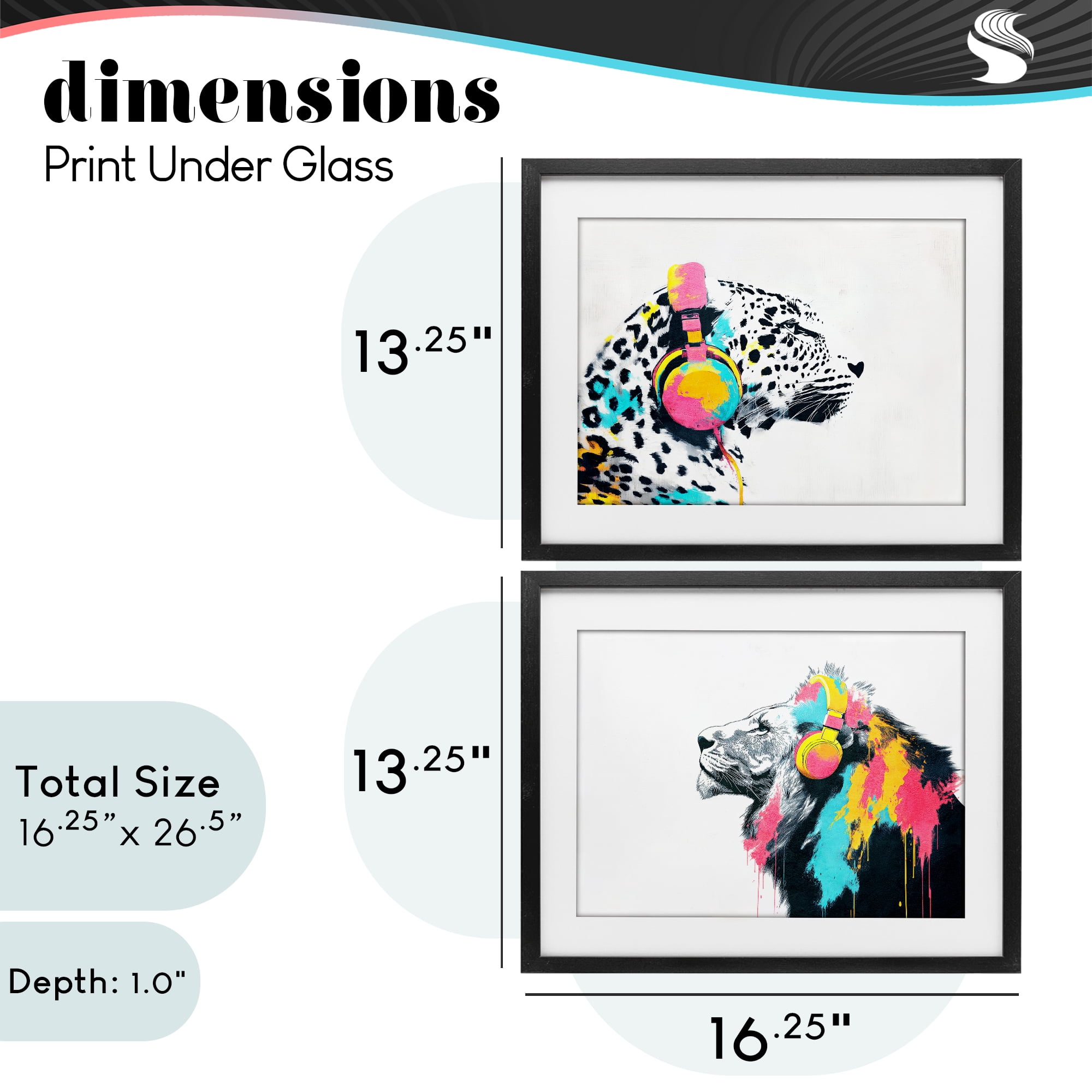 Stupell Industries Leopard and Lion On Air 2 Piece Black Framed Print Under Glass Set, design by Svetlana Aleynikova