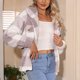 thumbnail image 1 of Plaid Fuzzy Coat, Soft Button Up Jacket Elegant Fashionable  For Women For Office Work ANGGREK Tela escocesa gris y blanca M, 1 of 7