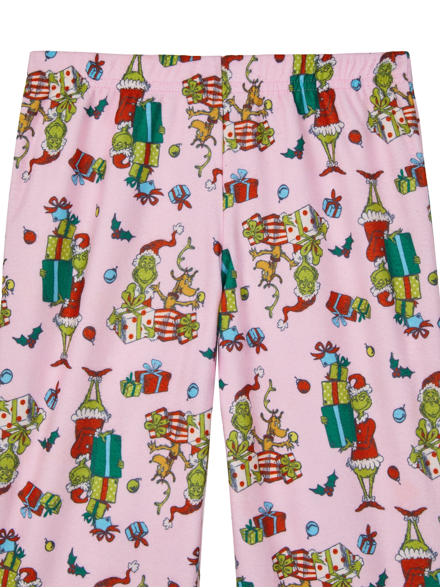 Grinch Girls Notch Collar Top and Sleep Pants Pajama Set, 2-Piece, Size L