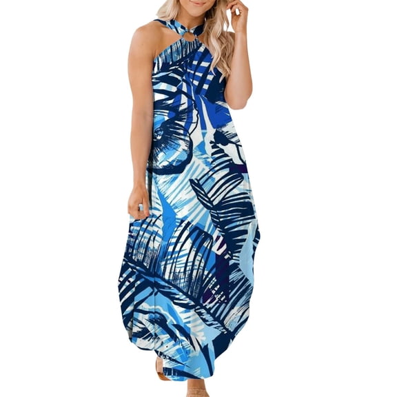 asdoklhq Womens Maxi Dress Under $10,Boho Summer Maxi Dress for Women Summer Casual Criss Cross Sundress Sleeveless Split Long Beach Dress with Pockets
