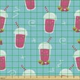 thumbnail image 2 of Summer Fabric by the Yard Upholstery, Strawberry Bubble Drink Smoothie in Doodle Style Along Abstract Swirly Shapes, Decorative Fabric for DIY and Home Accents, Hot Pink and Aqua by Ambesonne, 2 of 5