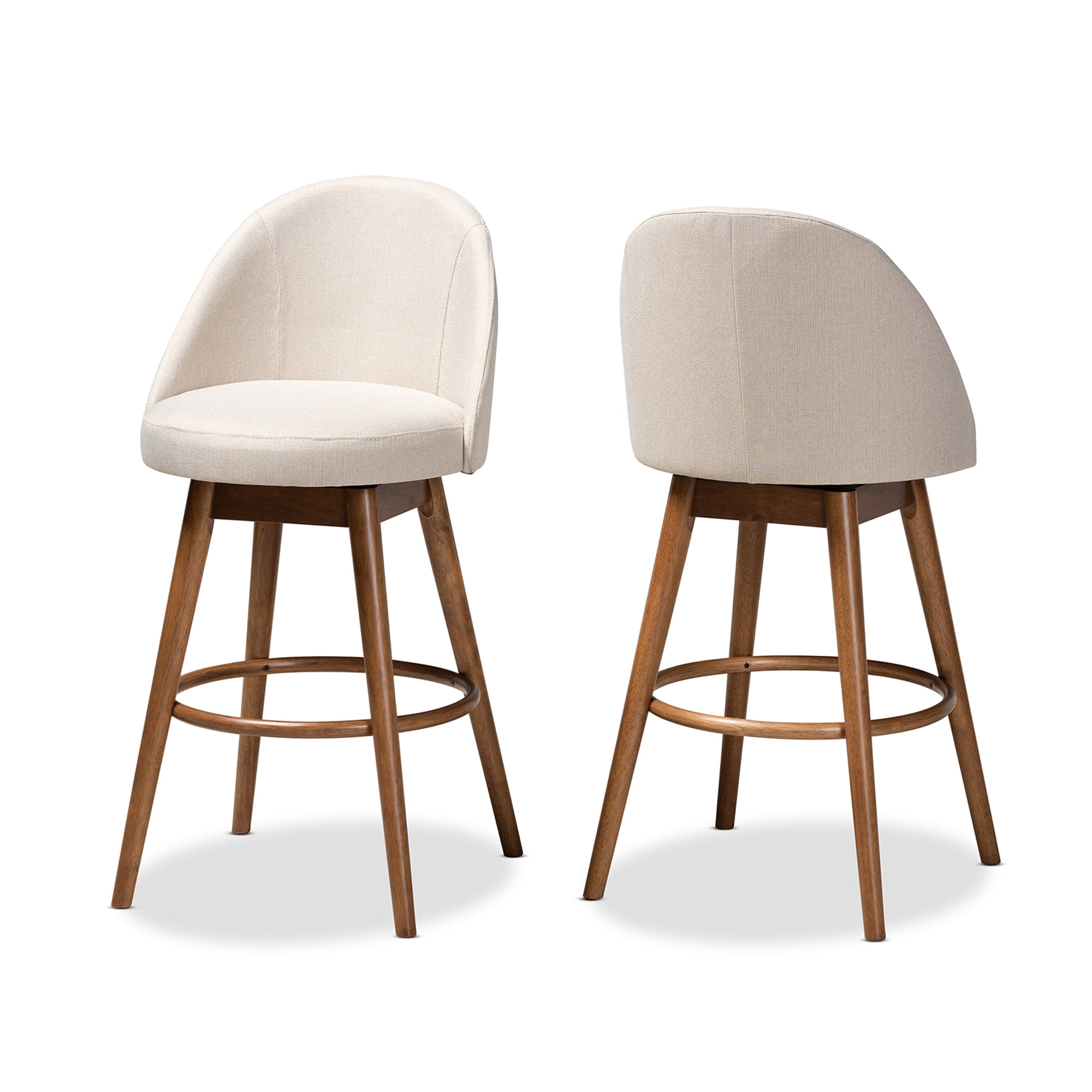 Baxton Studio Carra Round Swivel Armless Bar Stools, Beige (Set of 2)