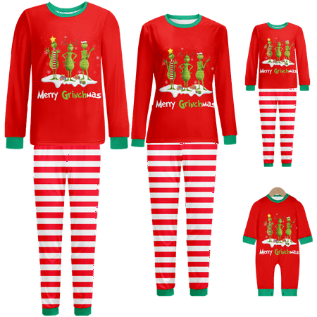 

Holiday Family Matching Christmas Pajamas Sleepwear Set Christmas Santa Monster Cartoon Print Baby-Kids-Adult-Pet Size 2-Piece Top and Pants Bodysuits Xmas PJS Sleepwear