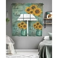 thumbnail image 5 of Vintage Sunflower Kitchen Curtains Swag Valance and Tier Curtains Set 24 Inch Length, Teal Retro Summer Botanical Floral Rod Pocket Drape Panels Pair Swag Curtains for Bathroom/Cafe/Window, 5 of 6