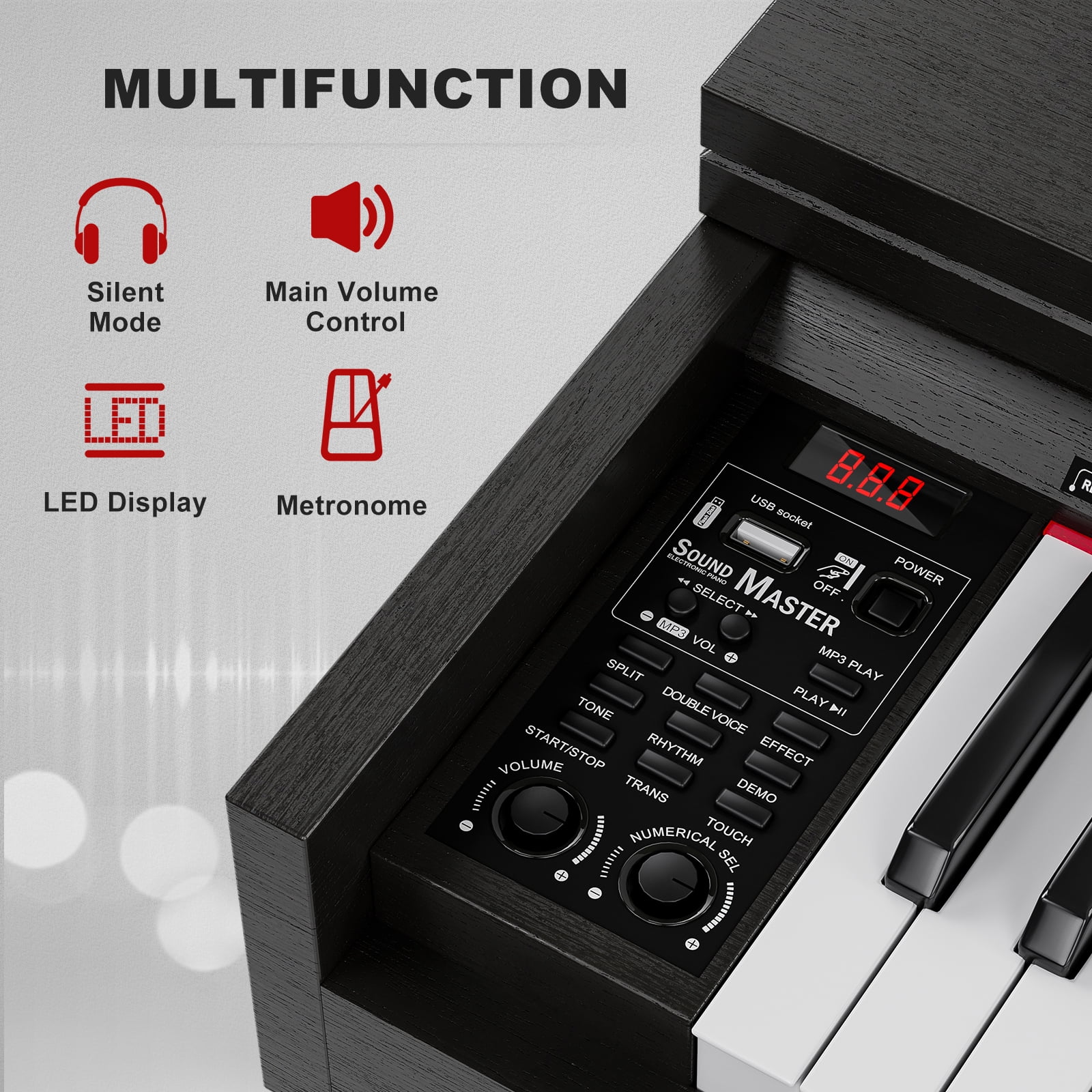 UMOMO 88 Weighted Key Digital Piano Keyboard with Piano Bench, Full Size Electric Piano with Piano Stand, Headphone Jack, 3 Pedal, Electronic Piano for Beginner, Adults, Black