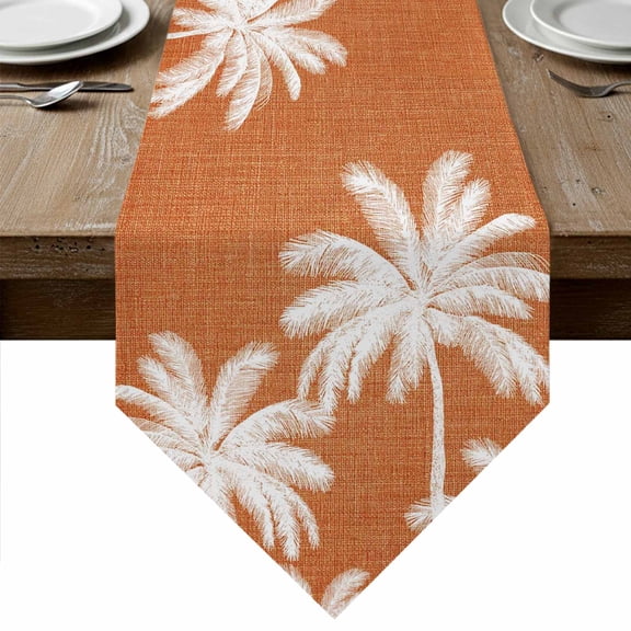 Burnt Orange Palm Trees Table Runner Linen Burlap Table Runner 36 Inches Small Farmhouse Tropical Summer Beach Dresser Scarves for Kitchen Island Coffee Dining Room Party Holiday Decor 13"x36"
