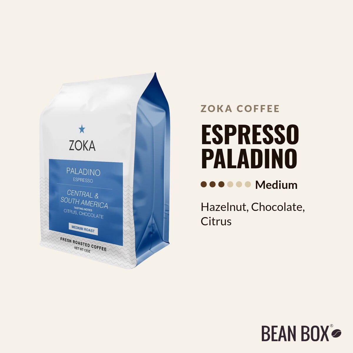 Espresso Paladino - Roasted by Zoka Coffee - Whole Bean Coffee - 12oz Bag