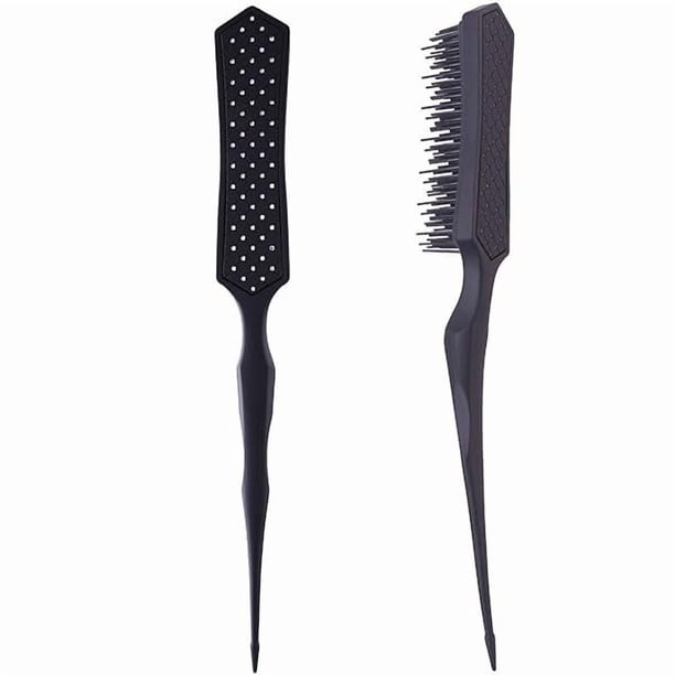 wonima11 2pcs Detangling Brush Hairstyles Teasing Comb for Volume Hair, Rattail Comb Backcombing Brush for Fine Thin Hair - Black