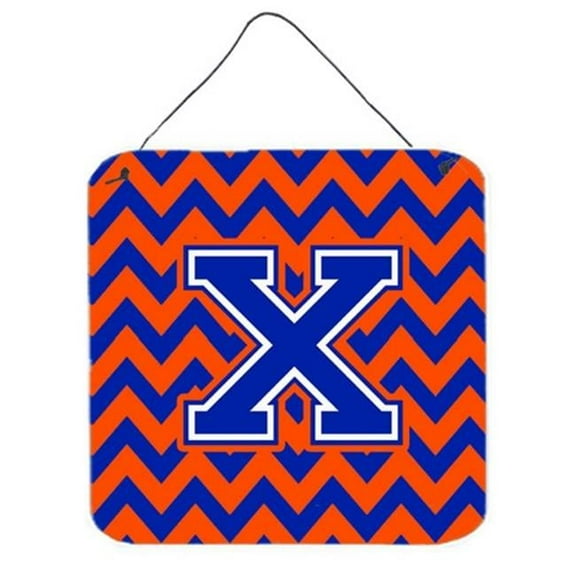 Letter X Chevron Orange & Blue Wall or Door Hanging Prints, 6 x 0.02 x 6 in.