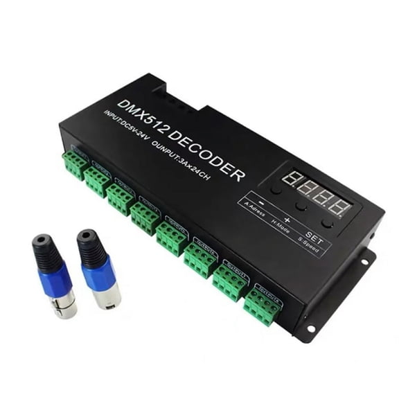 Digital 24CH RGB RGBW DMX512 Decoder, RGBW 512 Decoder 512 Controller for LED Strip (A)