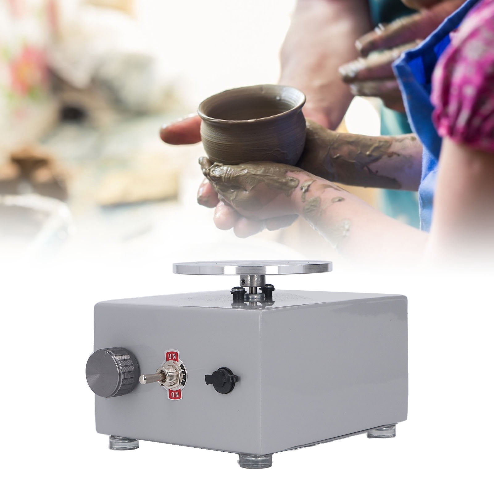 LAZIOEGR Mini Pottery Wheel for Kids Adjustable Speed Compact Pottery Machine with Detachable Basin Gray AU Plug 10.24 inches / 26 cm