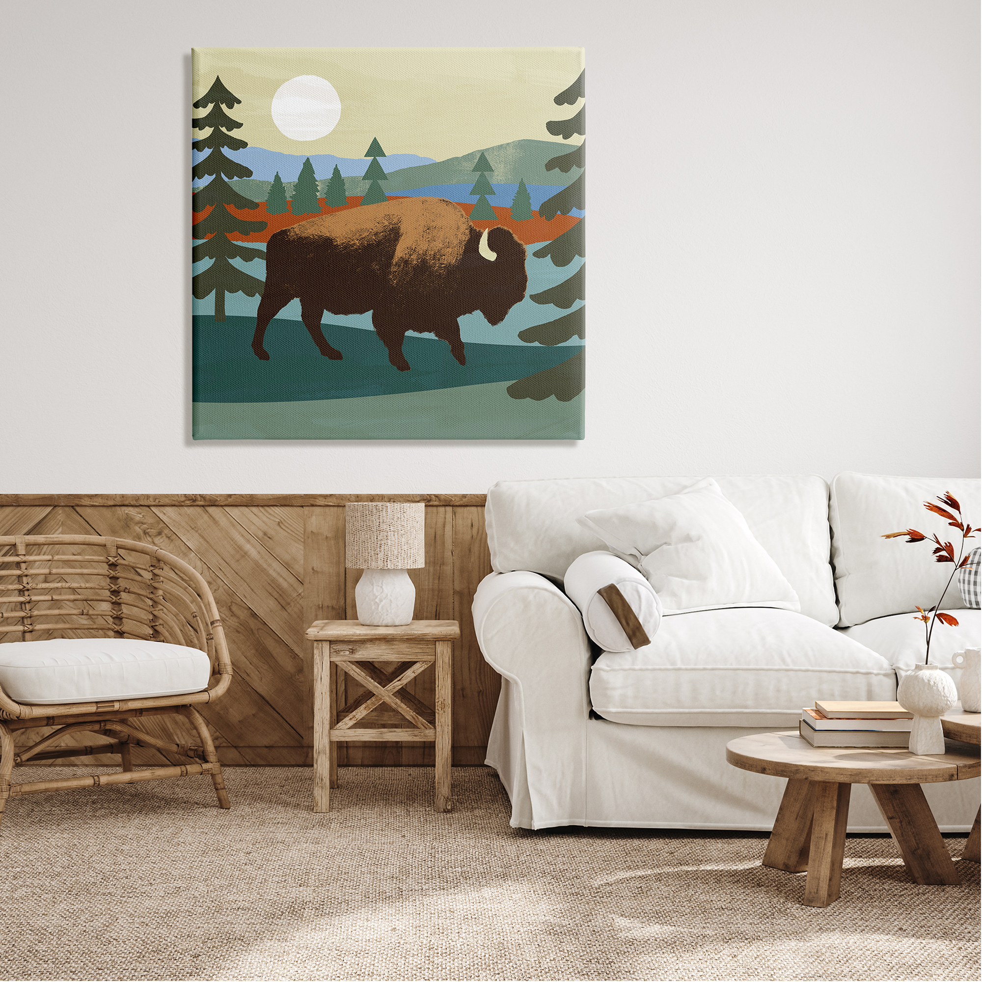 Stupell Industries Sunny Wild Bison Woodlands Lake Trees Collage , 36 x 36, Design by Victoria Barnes