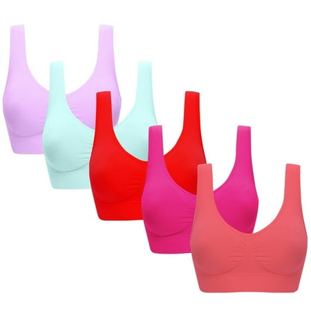 Gnurob Plus Size Bralette for Womens Seamless Push Up Bras Wireless Yoga Bra No Underwire Brassiere Full Figure Underwear Comfortable Sleepwear 5 PC Clearance Saving Hot Pink Large