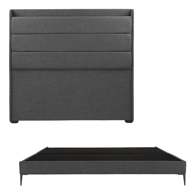 Base Cama Slim King Size + Cabecera Wing Trinity Gris Acero