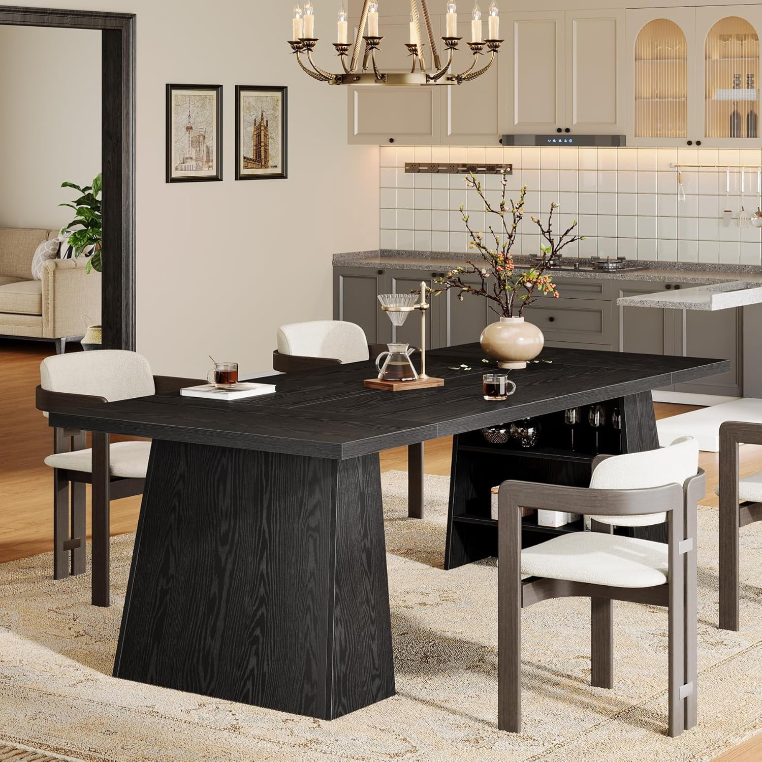 Tribesigns 63" Black Dining Table for 4-6, Rectangular Wood Kitchen Table for Kitchen, Dining Room