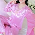 thumbnail image 7 of Awdenio Women Satin Pajamas Set Classic Clearance, Women's Long Sleeved and Full Length Pants Home Wear Two-piece Set, 7 of 7