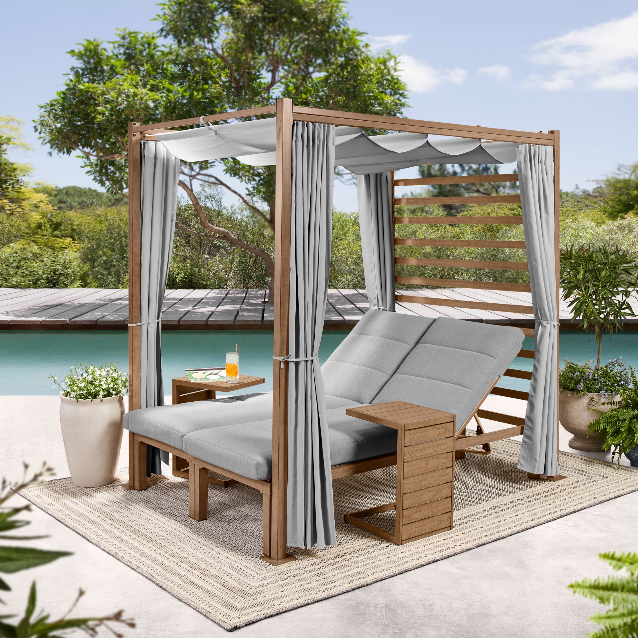 Better Homes & Gardens Marlow Pergola with Retractable Curtains and Faux Wood Finish, Grey