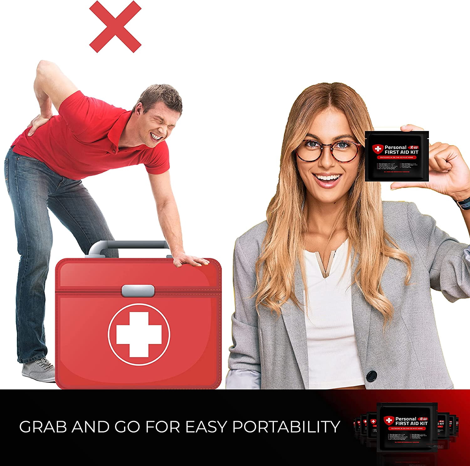 Portable Travel Size First Aid Kit - 10 Pack BLACK
