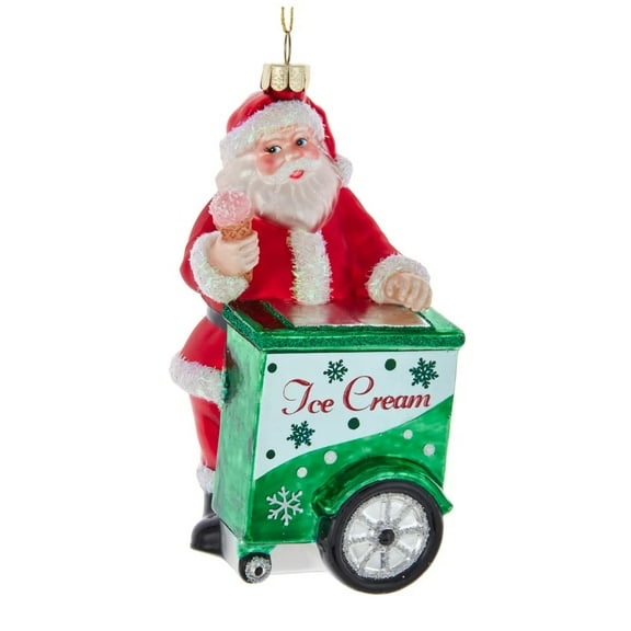 "Noble Gems ICE CREAM CART SANTA Glass Christmas Ornament, by Kurt Adler"