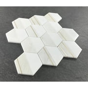 4 Hexagon Mix Marble And Metal Mosaic Tile - Case (8 Sheets)