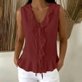 thumbnail image 6 of cocolona Womens Summer Linen Tank Tops V Neck Sleeveless Tie Front Ruffle Button Shirts Trendy Casual Pleated Solid Color Blouses, 6 of 6