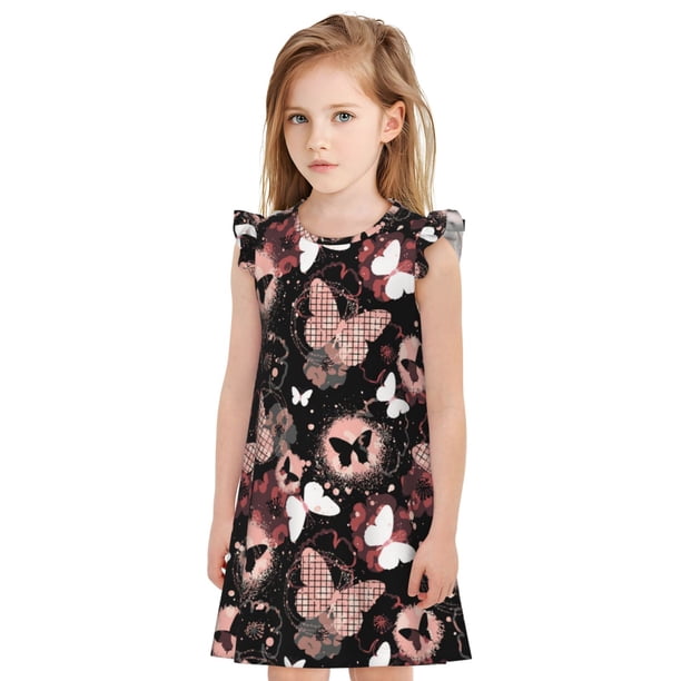 Balery Butterflies1 Camisón de princesa para niñas, pijama de algodón con mangas abullonadas, suave y bonito.-Medium