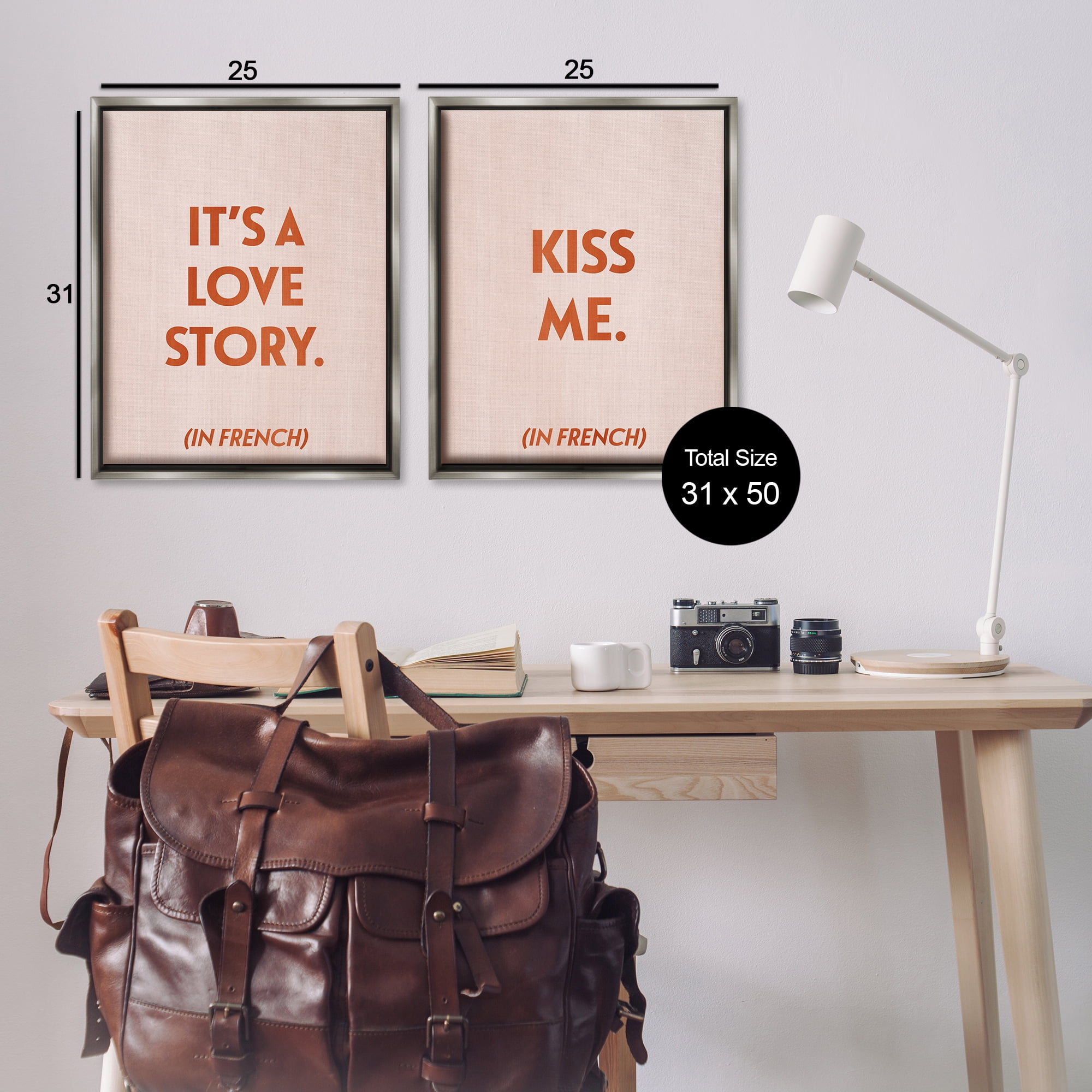 Stupell Industries Modern Love Story Kiss Text & Numbers Painting Gray Floater Framed Canvas Art Print Wall Art, 31 x 25, Set of 2