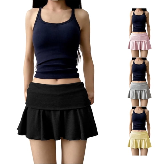 XIAONU Women's Fold-Over Waist Mini Skirt Ruffled Mini Skirts Summer Sport Short Bottom