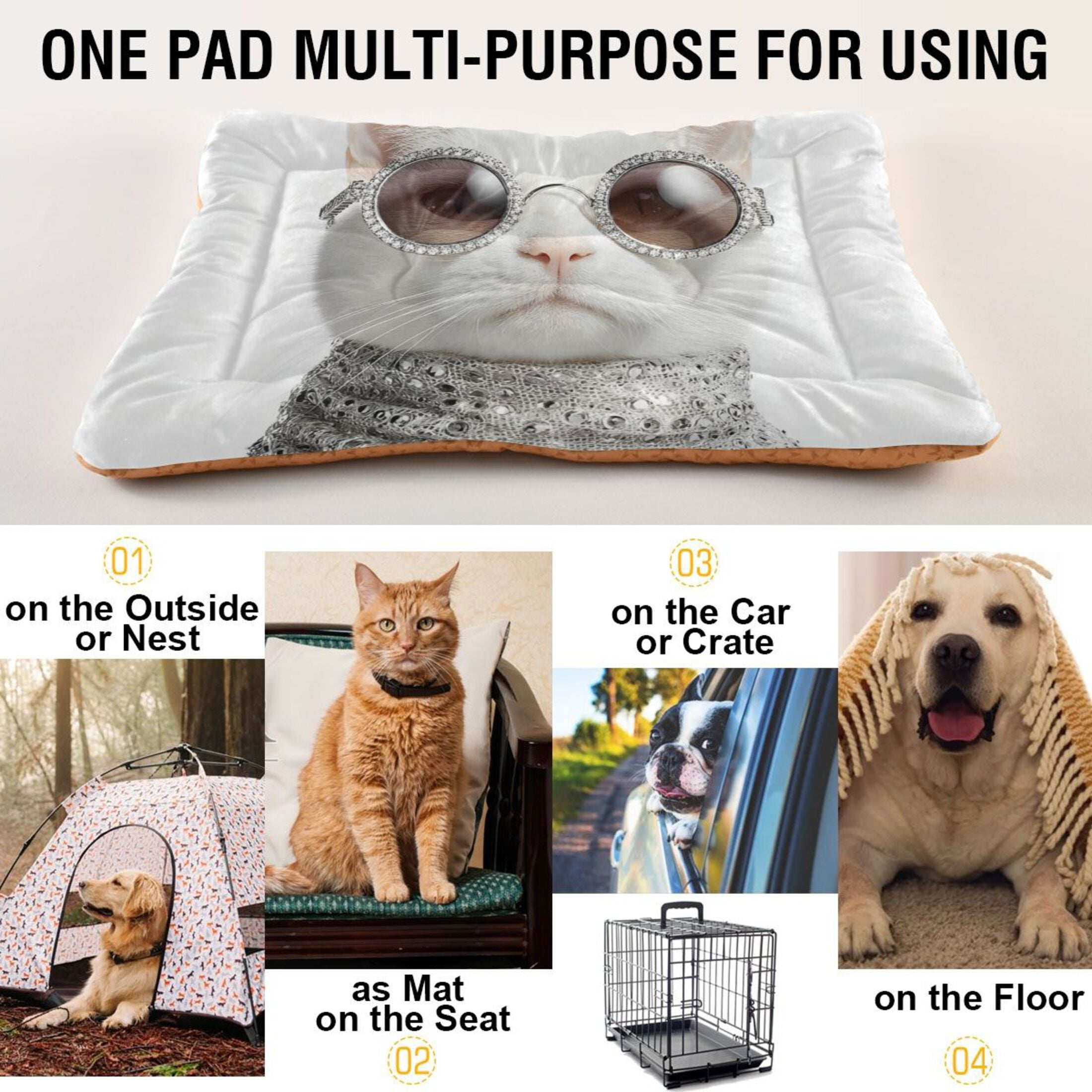 Cozy Mat Pet Bed Indoor Outdoor Warm Soft For Cat Dog Puppy(S/M) Silver Scarf