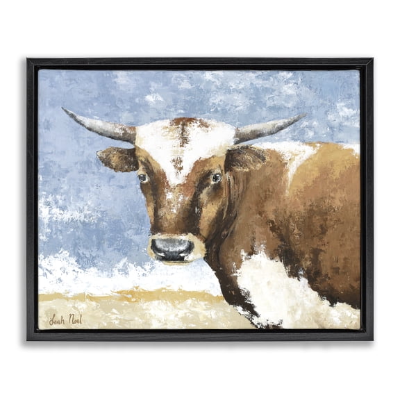 Stupell Industries Rustic Lodge Abstract Cow Calf Black Floating Frame Canvas Art, 21 x 17, by Leah Noel Art