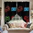 thumbnail image 2 of Swag Curtains Valances for Windows, Black Video Game Themed Short Kitchen Window Curtains Over Sink, Gamer Game Controller Lines Cafe Curtains Panel Set Of 2,Rod Pocket, 36 Inches Length, 2 of 8