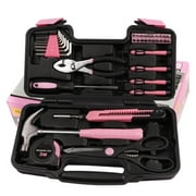 VINAUO 39 Piece Tool Set,Tool Kit Set,Home Hand Tool Kit for Home Repair and DIY Pink