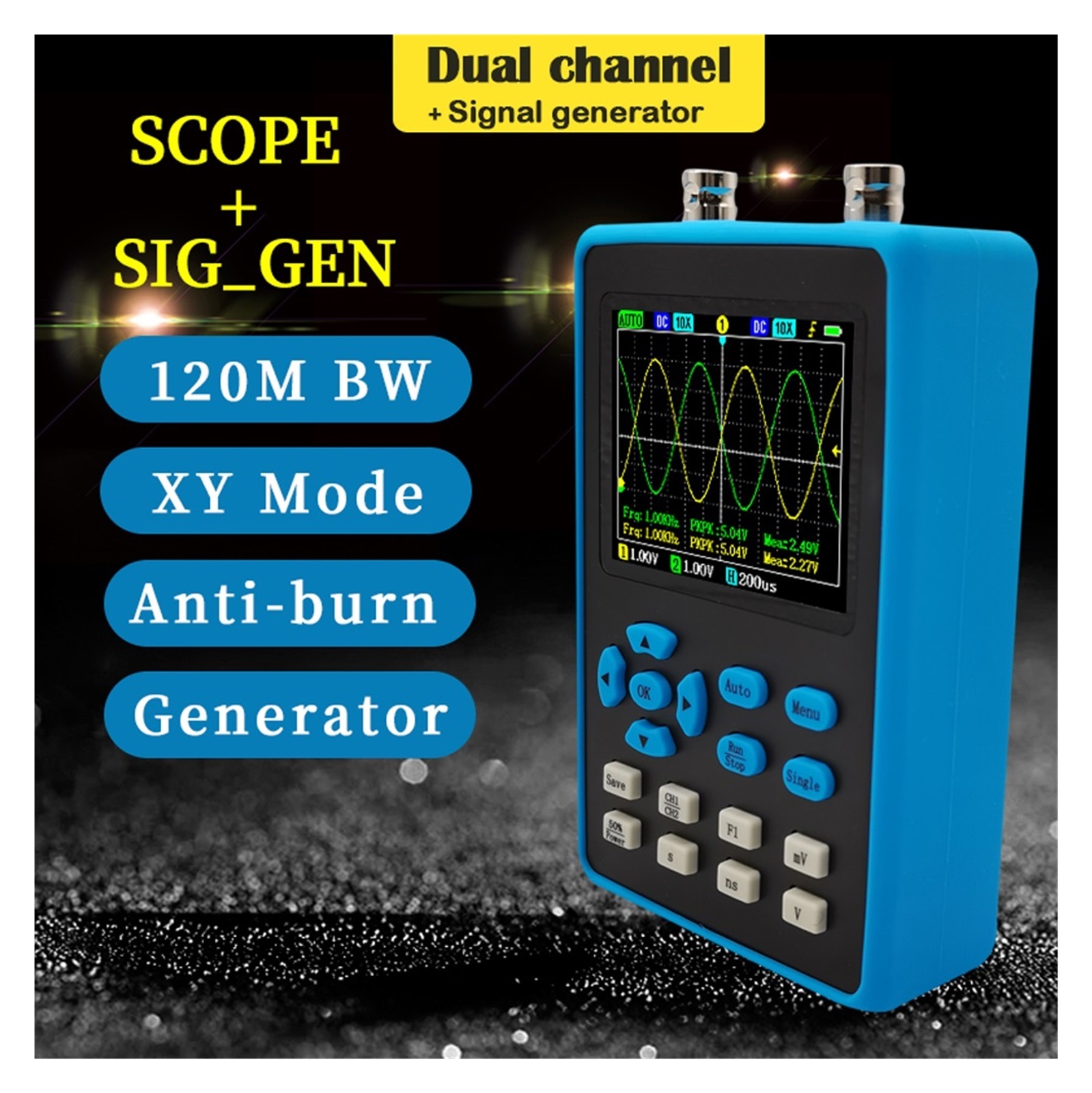 DSO2512G 120M Bandwidth Dual Channel Oscilloscope 2.8 Inch Display 10mV Minimum Vertical Spectrum Analysis Sine Wave ,Professional Designed