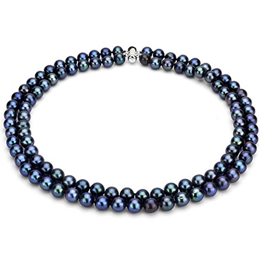 Black Freshwater Pearl Necklace for Women, Sterling Silver 2 Row 17" & 18" 9mm x 10mm by Generic