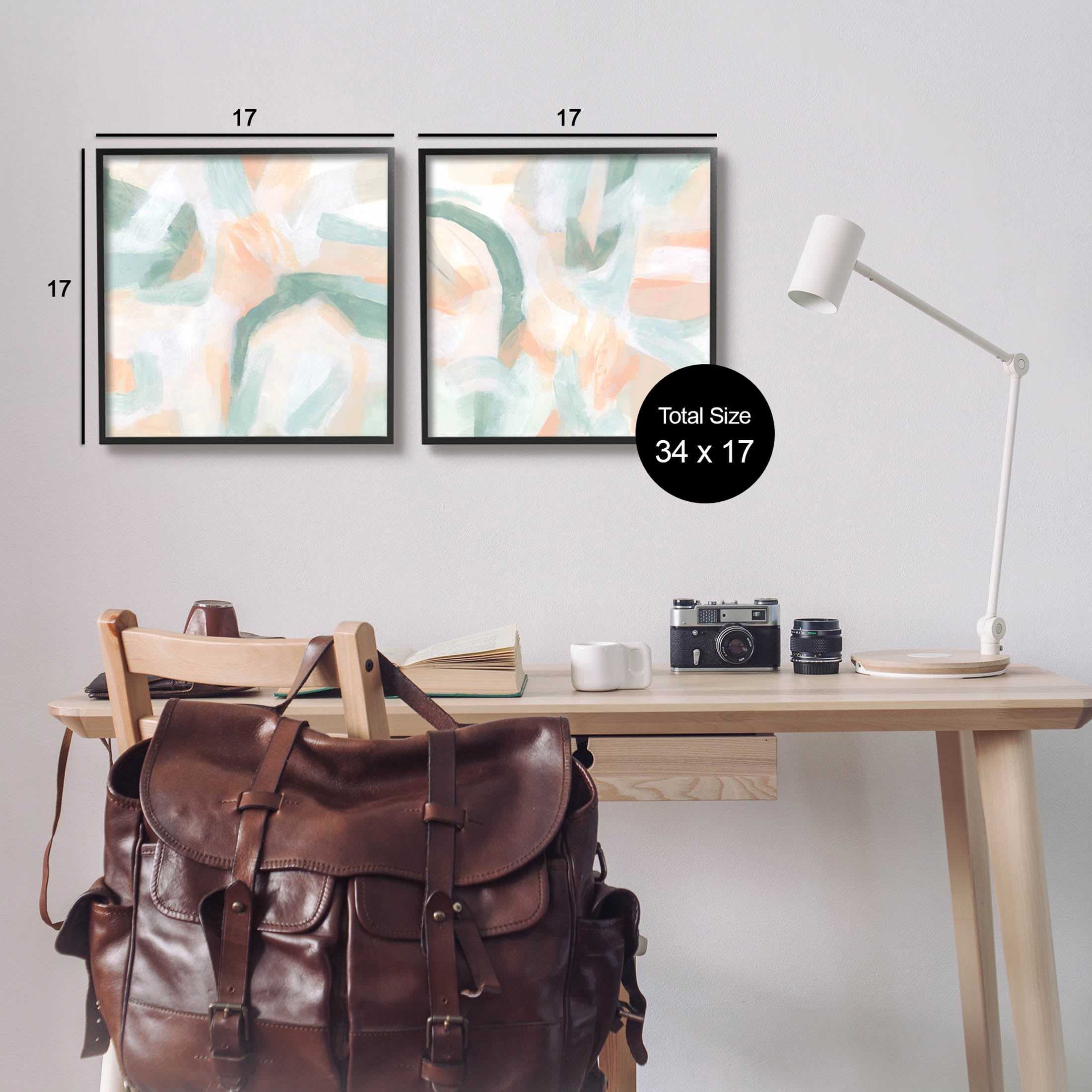 Contemporary Pastel Collage Abstract Abstract Painting Black Framed Art Print Wall Art, Set of 2