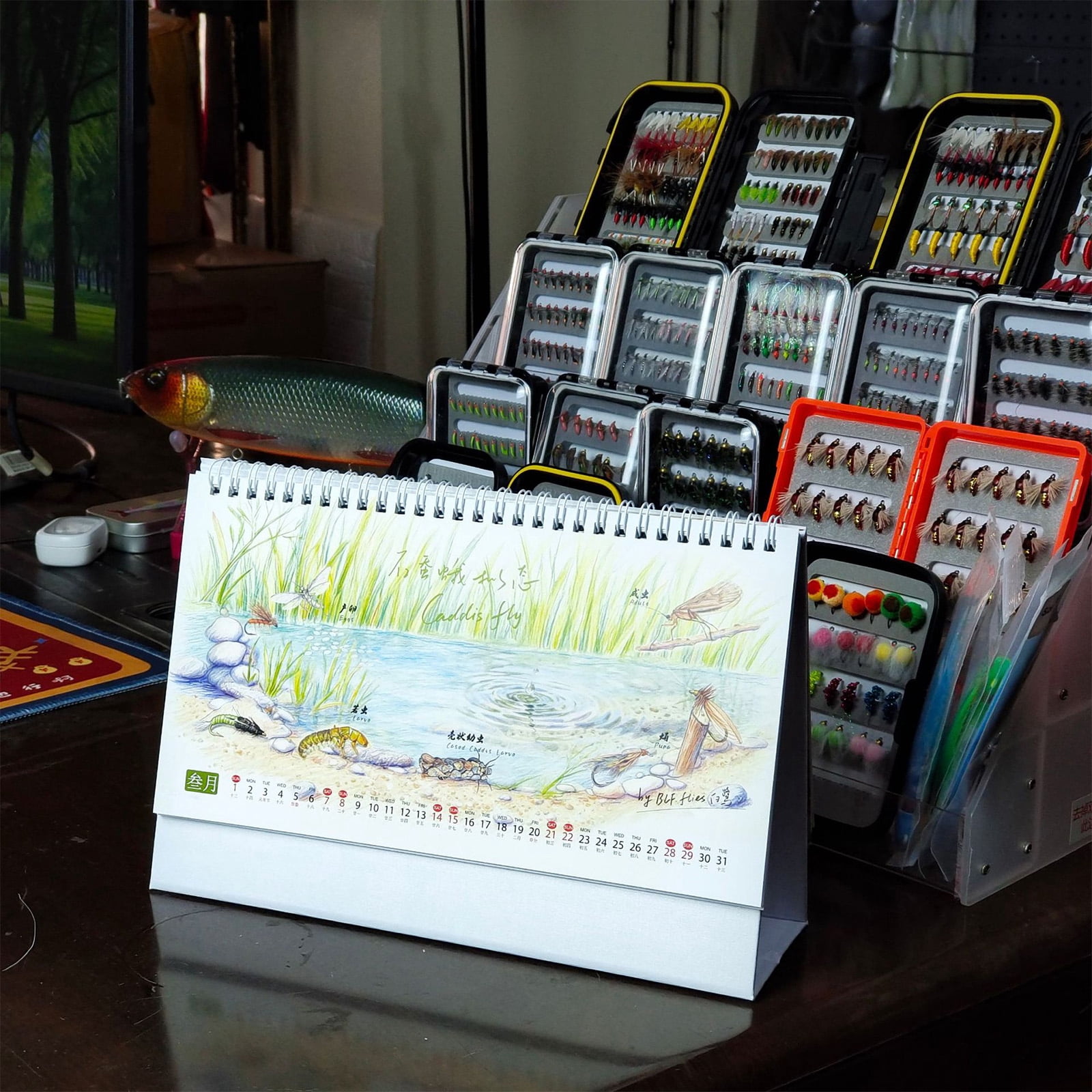Artistic Baits Types Print 2026 Desk Calendar Annual 12 Month Organizers For Fly Fishing Creativity