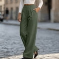 thumbnail image 2 of Straight Leg Corduroy Pants for Women, Relaxed Fit Pants with Elastic Waist and Side Pockets, Vacation Casual Outdoor Wear | VerBelle,Army Green L, 2 of 9